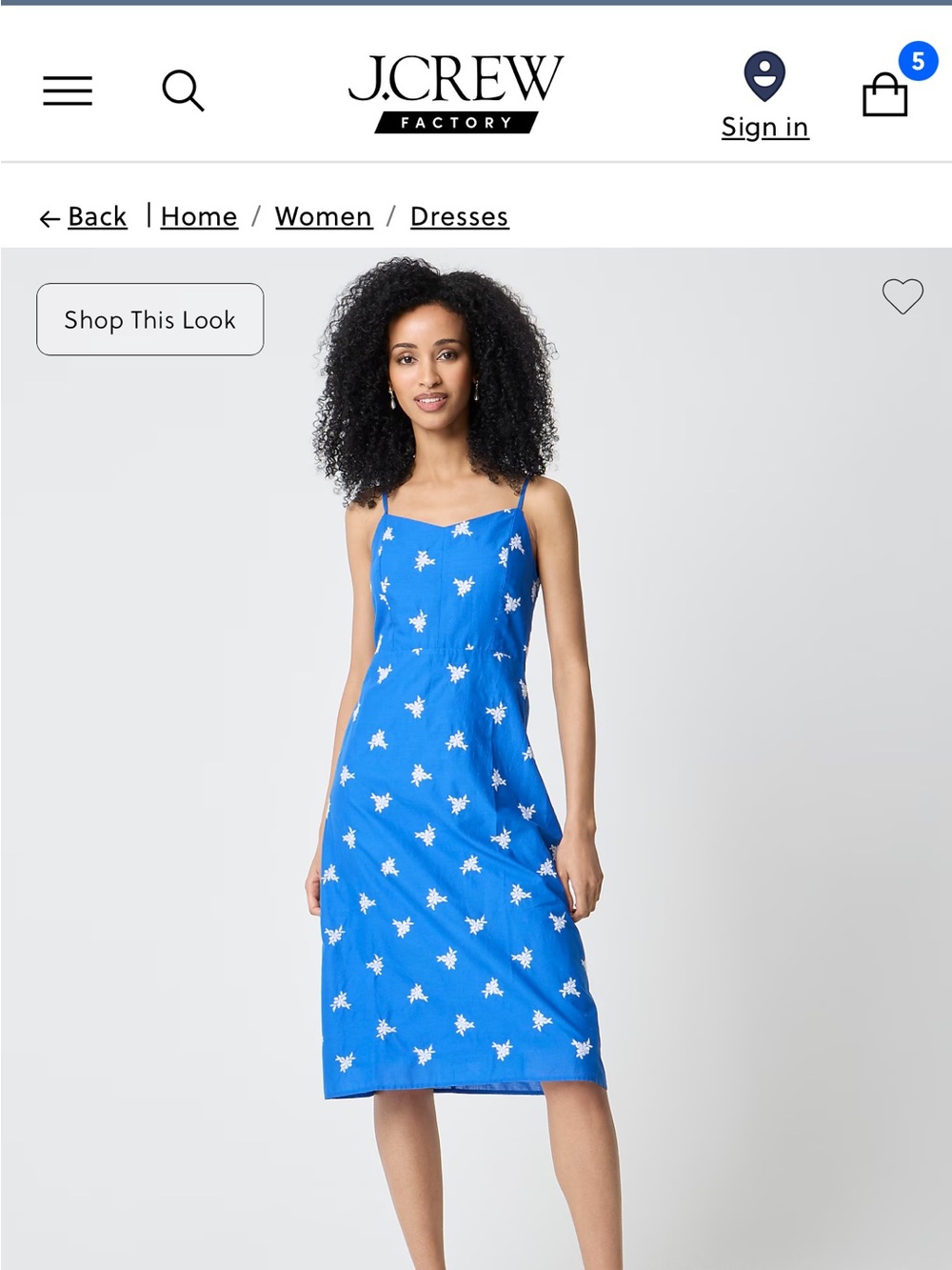 J. Crew Bright Blue Midi Slip Dress with White Floral Print